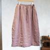 Johnature Women Vintage Spring Skirts Elastic Waist Solid Color Belt Pockets Female A-Line Skirts