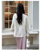 Silk Blend Jacquard Round Neck Hollow Out Slimming Top for Women - 2026 Spring Long Sleeve