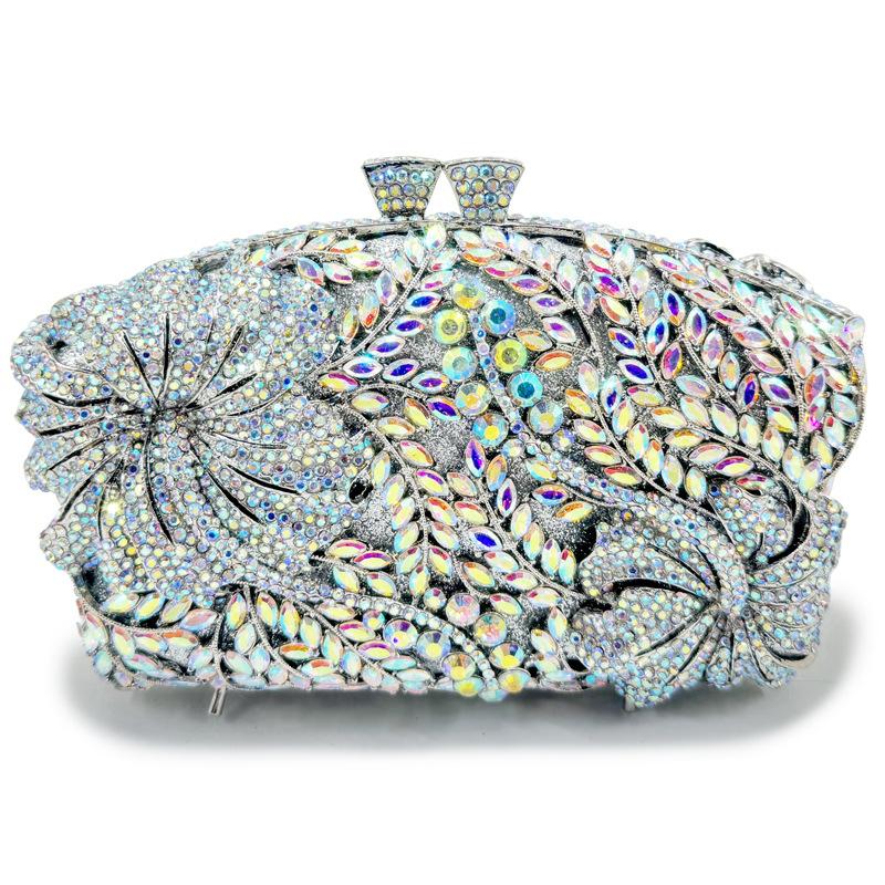 Sac de soirée pour femme à fleurs et diamants Sacs à main Nouveau Cristal Mariage de mariée Strass Pochette Sacs WHTUOHENG Sacs à main Pochette de soirée