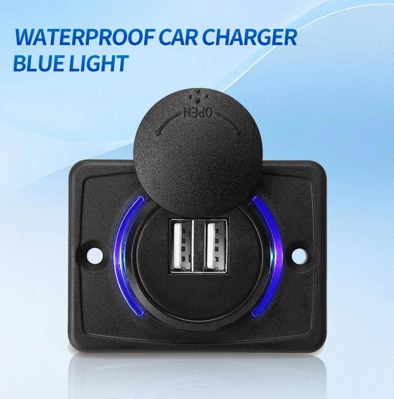 Dual USB 3.0 Car Charger Socket with Blue Indicator Light and Cap 12/24V Power Outlet for Car Boat Vehicle Bus RV ATV Phone Charger Adapter Panel