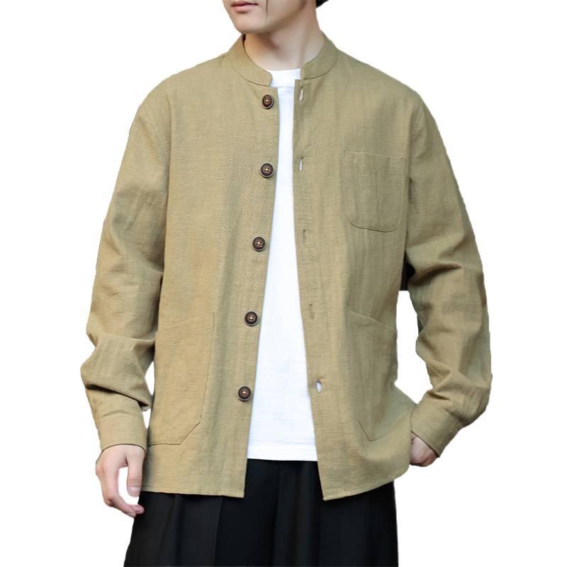 Men's Chinese-Style Linen Shirt: Loose, Plus Size, Spring/Autumn Casual Hanfu Jacket