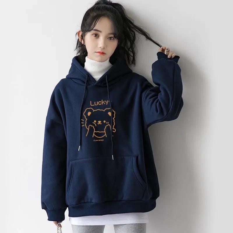 

2025 Korean Style Unisex Cotton Hoodie: Trendy, Loose Fit for Spring, Autumn, Winter Thin - Navy Blue [Cotton]