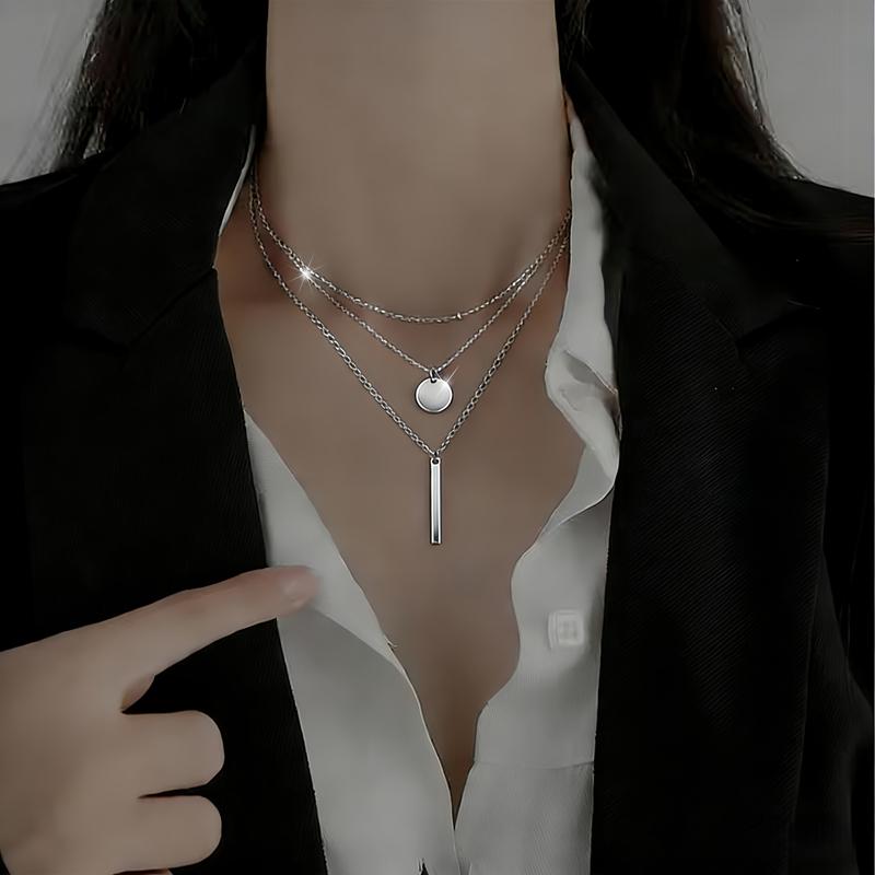Collana Doppia Quadrata Rotonda Geometrica Lampeggiante da Donna Collana per Clavicola di Nicchia Fredda e Semplice Collana con Temperamento da Donna
