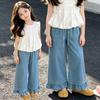 Girls' Wide Leg Tencel Jeans - Summer 2026 Korean Style Casual Cropped Pants for Junior High School Students