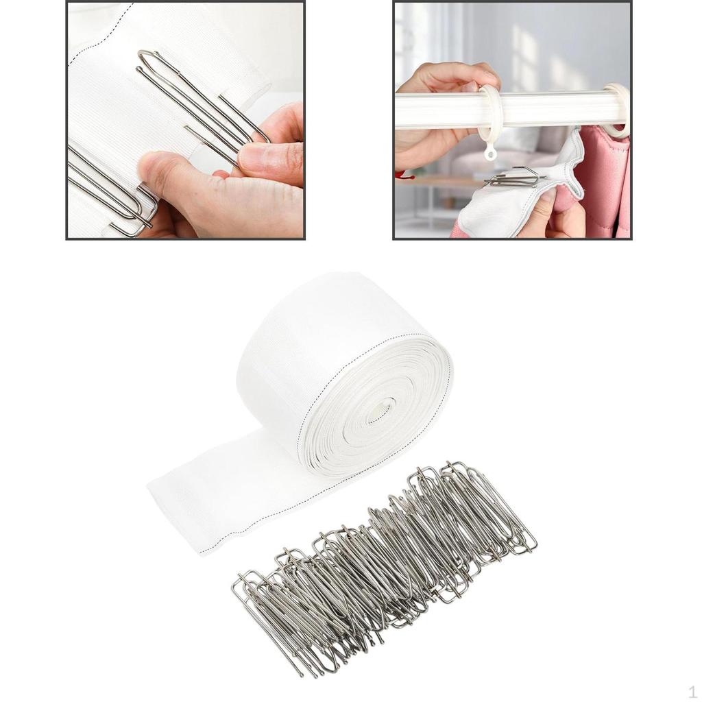 10.9 Yards Curtain Pleater Tape with 30 Hook Clip 71mm Width Wrinkle Resistant Easily Install