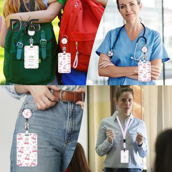 Identyfikator z smyczą, smycz dla nauczyciela z pionowym zwijaczem do identyfikatora i breloczkiem na klucze dla pielęgniarki, urzędnika, nauczyciela, personelu ochrony