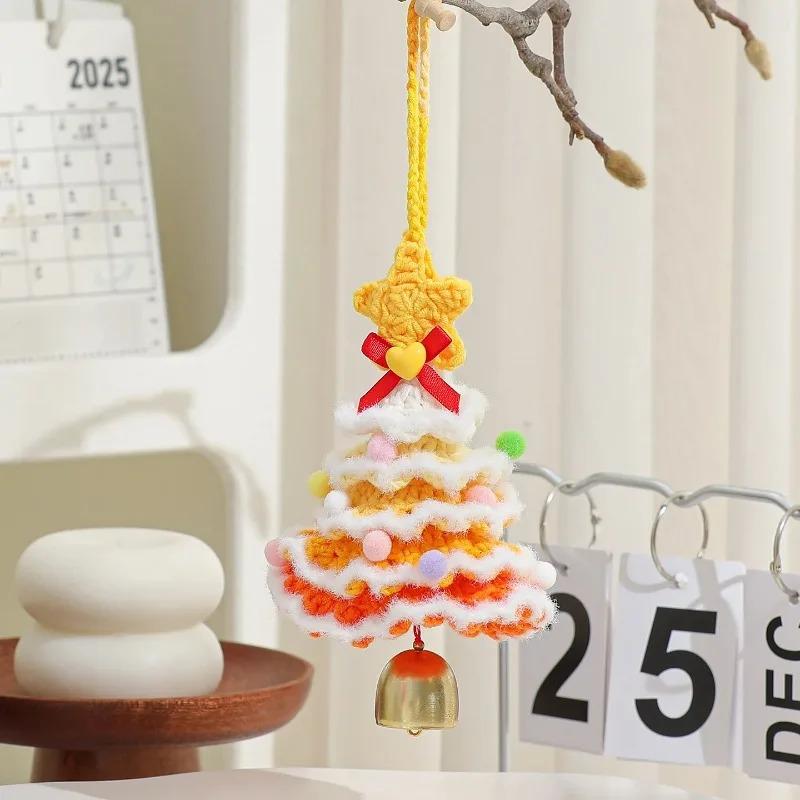 Knitted Christmas Tree with Jingle Bell Plush Christmas Hanging Pendant Wool Crochet Tree for Christmas Party Decor