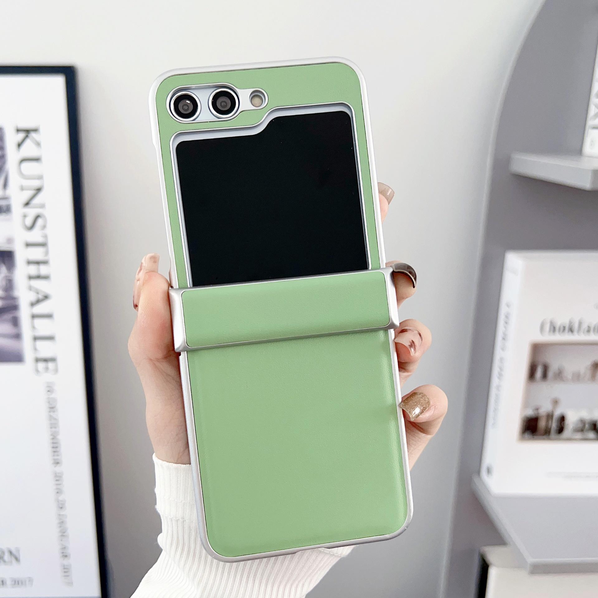 

Samsung Z Flip 7 Metallic Morandi Leather Texture Protective Case Samsung Z Flip 7 світло-зелений колір