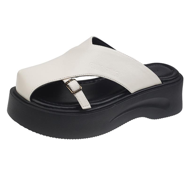 French evening slippers women's summer wear 2025 new Korean version retro temperament casual lazy temperament thick-bottomed sandals