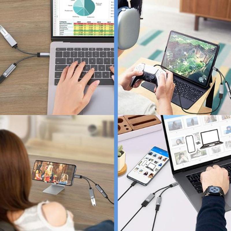 Rozdzielacz USB C 1 na 2 Wyjścia Podwójny Adapter Ładowania Słuchawek USB C Typ C Adapter Dźwięku Kabel Szybkiego Ładowania PD60W