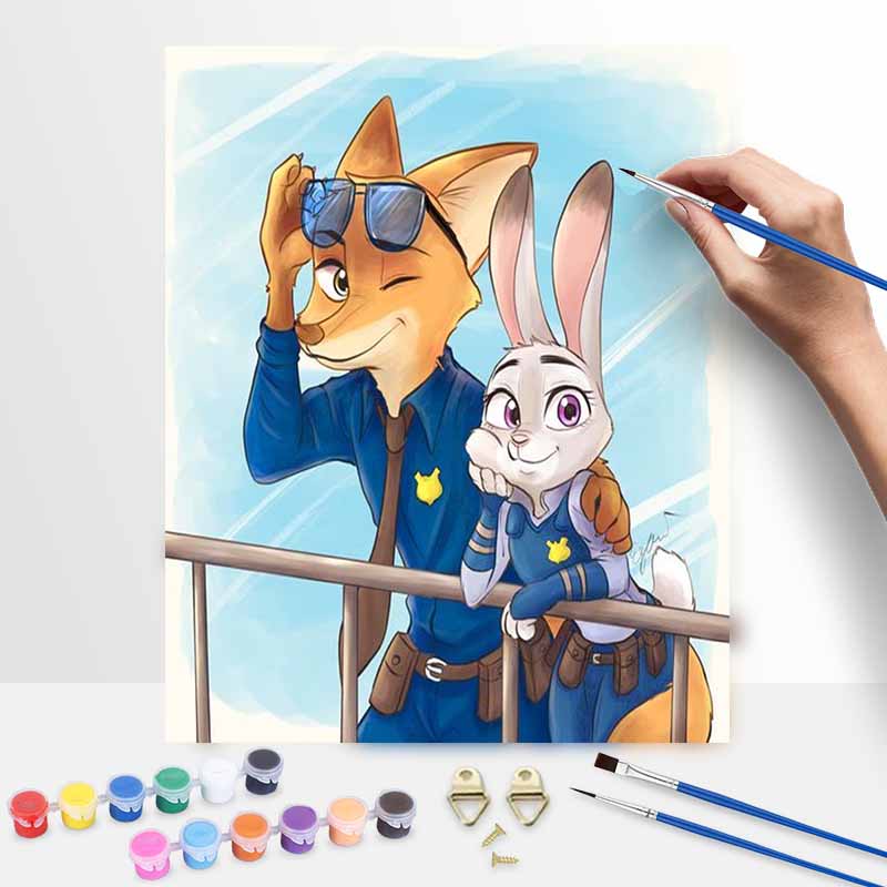 Disney Zootopia Nick Judy Oil Paint Art Painting Kit Home Wall Decor Handmade Gift DIY Canvas Wall Art Modern Living Room Decor Set