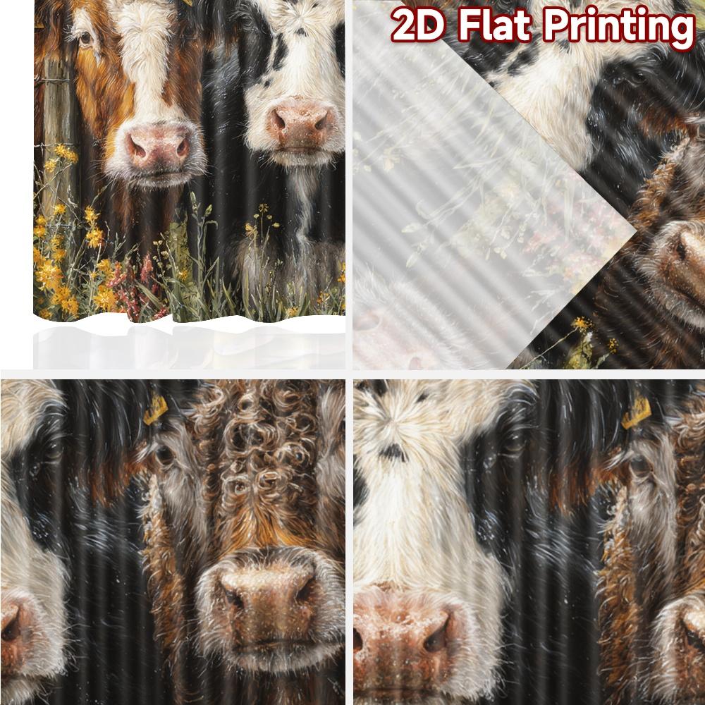 2pcs, 2D FLAT PRINTING Curtains (Without Rod) Curious Cows Holiday Curtains Versatile Durable Polyester Curtains Versatile All