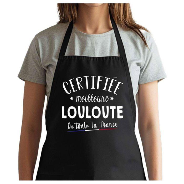 Tablier de cuisine - Louloute Certifiée Meilleure de France - Noir - Coton résistant - Impression bretonne