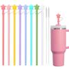 Silikonstrohhalm mit Sternen, Strohhalm mit großem Durchmesser mit Stern-Abdeckkappe, Langer Ersatzstrohhalm für 40 oz 30 oz Becher Tumbler