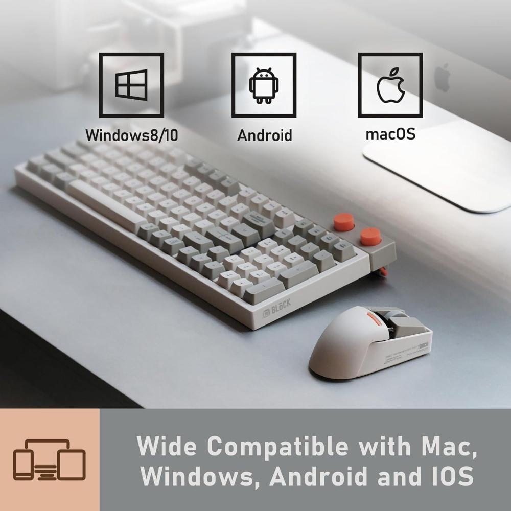 Lofree Touch PBT Wireless Mouse with USB Receiver, Bluetooth, Wired Connection, Rechargeable, 4000 DPI OLED Screen for Mac Windows PC Notebook