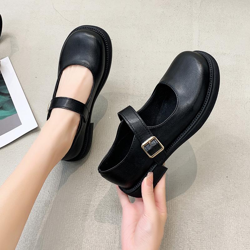 Mary Jane Women's 2025 Retro Japanese Leather Shoes - Casual Korean & British Style, Thick Sole, Round Toe
