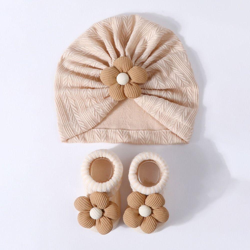 Elastic Infant Turban Hat Socks Set Flower Hat Sock Set Cute Baby Headscarf Hat  Newborn Supplies