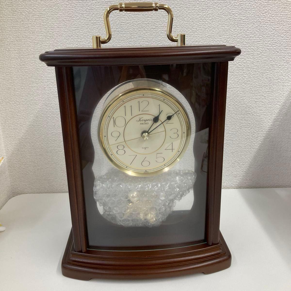 SEIKO Espoir table clock quartz wooden frame gold unused item