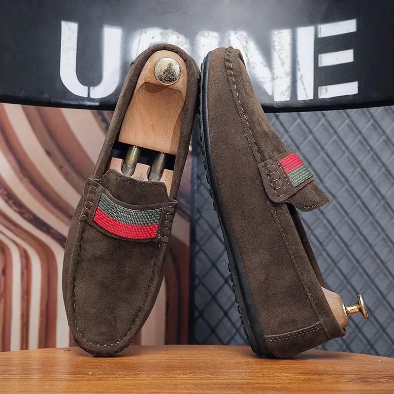 Fashion Men's Flat Shoes  New Comfort Non Slip Wear-resistant Casual Shoes Striped Breathable British Style Round Toe Shoes 2024