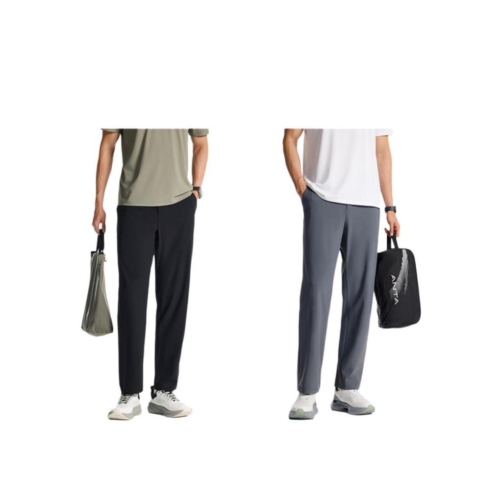 Anta Comfortable Simple Versatile Solid Color Zipper Mid-Rise Knitted Sports Pants Men bottoms Gray 952527308-2