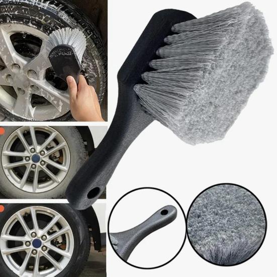 Car Wheel Cleaning Brush Short Handle Tire Rim Detail Brush for Vehicles Soft Triple Bristles Auto Cleaning Tools