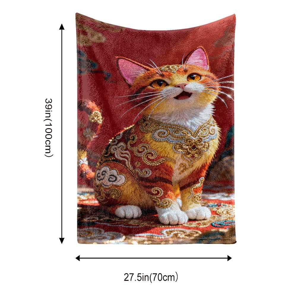 Feng Shui Fortune Cat Theme Flannel Printed Blanket Suitable for All Seasons Suitable for Living Room Office Sofa and Travel