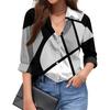 Women's Fashionable Casual Loose Geometric Patchwork Print Long-sleeved Shirt