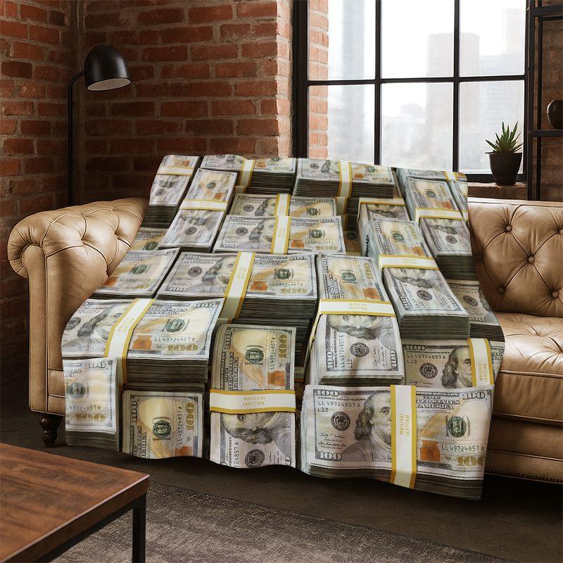 Pandara Jewelry Unisex Cartoon Dollar Euro Money Rich Flannel Blanket Soft Warm Throw Blanket For Bedroom Living Room Bed Travel Camping Picnic Gift