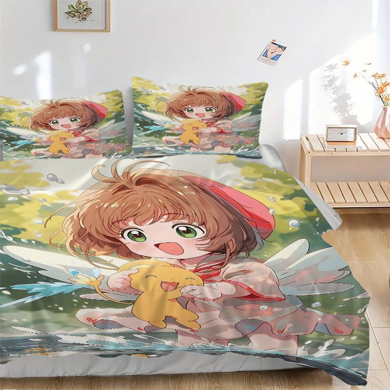 3pcs Anime Sakura and the Elf Printed Quilt Set - Soft and Comfortable Quilt Cover for Bedroom, Guest Room L003