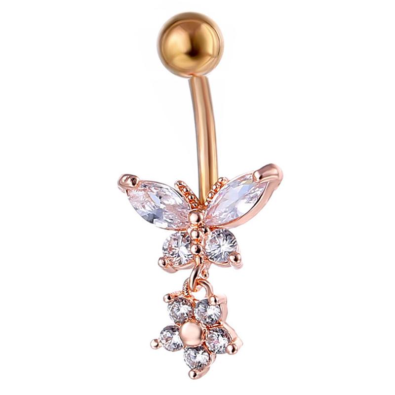 

Пирсинг из циркония в виде бабочки, хирургическое стальное кольцо для пирсинга пупка розового золота