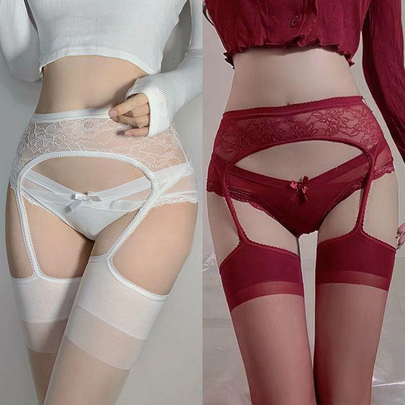 Débardeur en Dentelle de Soie Noire à l'Huile de Cheval Ultra-Doux avec Bas Sexy Hauts sur les Genoux