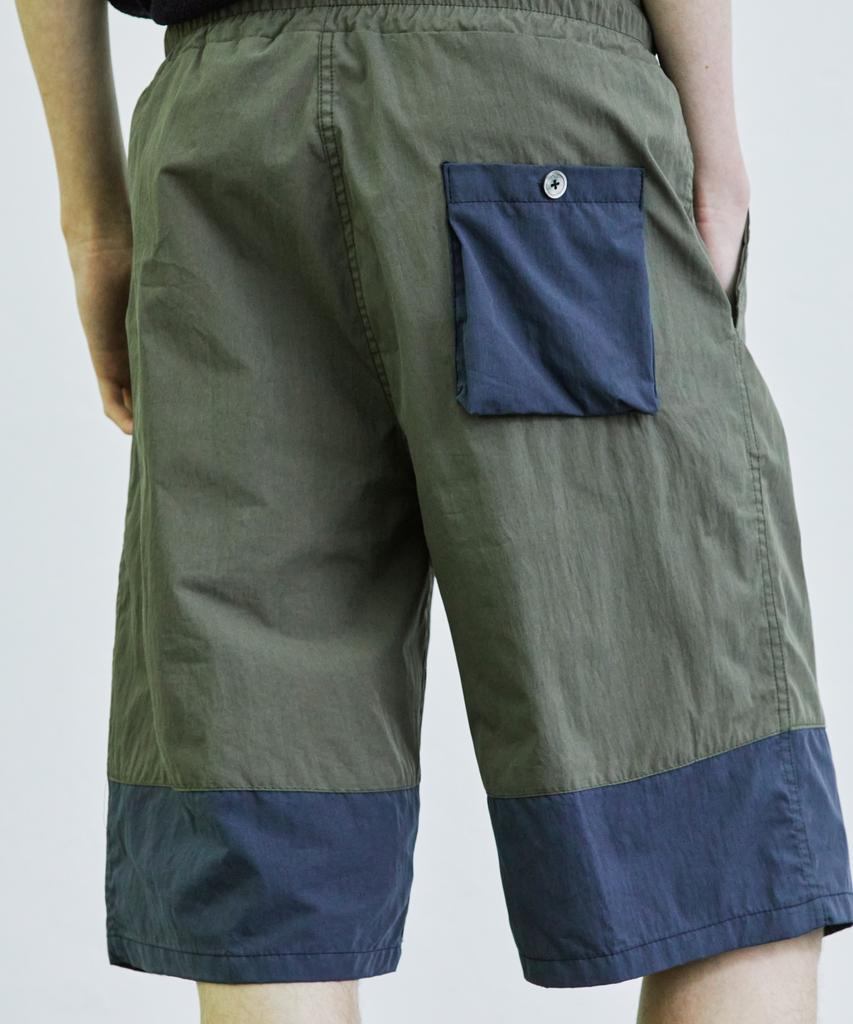 SSY Color Block Elastic Waist Half Nylon Pants Khaki