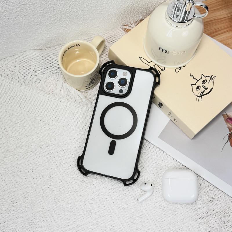 

For Magsafe Wireless Charging New Soft TPU+Hard PC Transparent Phone Case For iPhone 17 Pro Max 15 12 13 16 Pro Max Back Cover iPhone17 чёрный