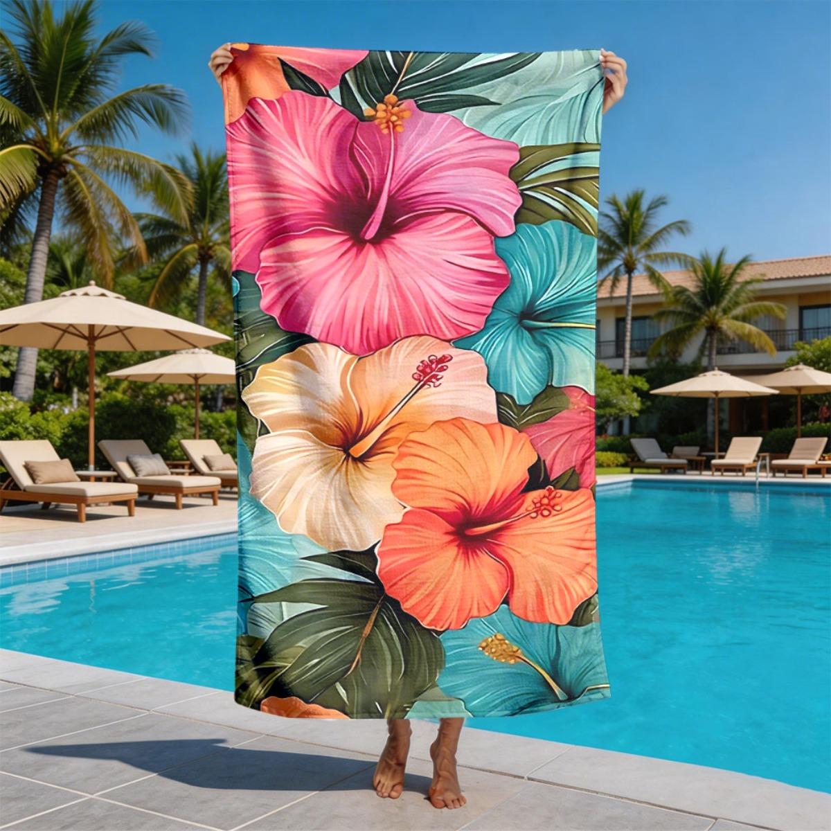 

Tropical Hibiscus Theme polyester microfiber beach towel is highly absorbent, suitable for swimming and beach outings W30*H60(CM)