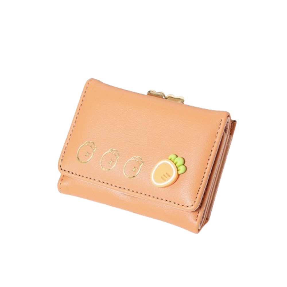 Cute Fruit Pattern Short Folding Card Bag PU Candy Color Trifold Wallet Sweet Solid Color Card Holder Girl