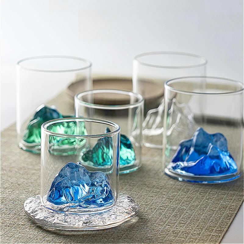 2pcs Sets Iceberg Shaped Glass Cup Heat-resistant Tea Mug 170ml/320ml Multiple Color Water Cups Personalized Drinking Glasses