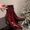 Autumn and Winter New Patent Leather Short Boots Women's Sexy Pointed Thin High Heels Thin Boots Commuting Temperament Small Ankle Boots