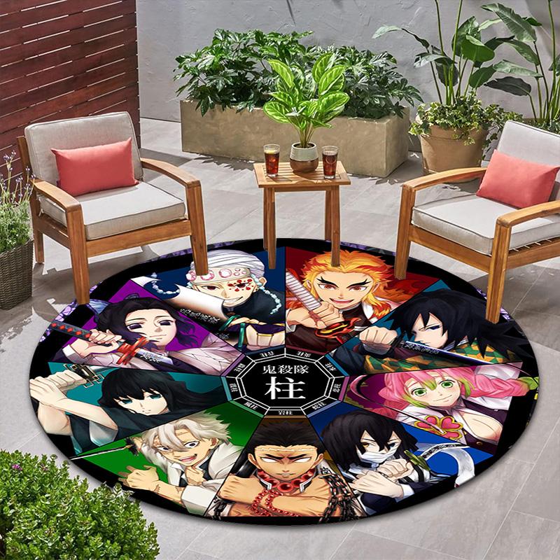 Classic Japanese-style Cartoon Demon Slayer Round Rug, Home Soft Decorative Anti-slip Yoga Mat and Chair Mat, Outdoor Floor Mat Carpet K13
