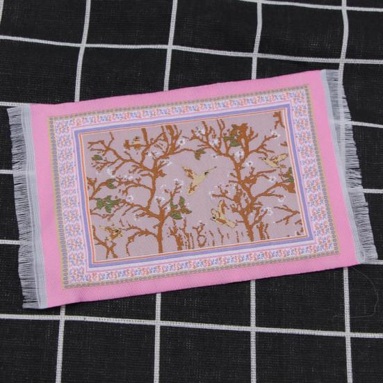 Dollhouse Carpet Floral Pattern Miniature Floor Rug with Tassel Decoration for Play
