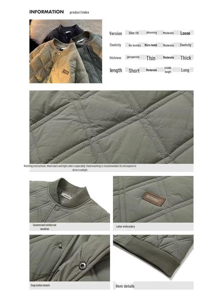 Unisex Retro Diamond Checkered Cotton Baseball Jacket - Thick, Warm, and Casual for Winter