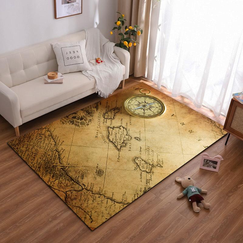 Vintage Compass and Antique Map Design Rug, Non-slip rug suitable for living room and bedroom sofas sofas