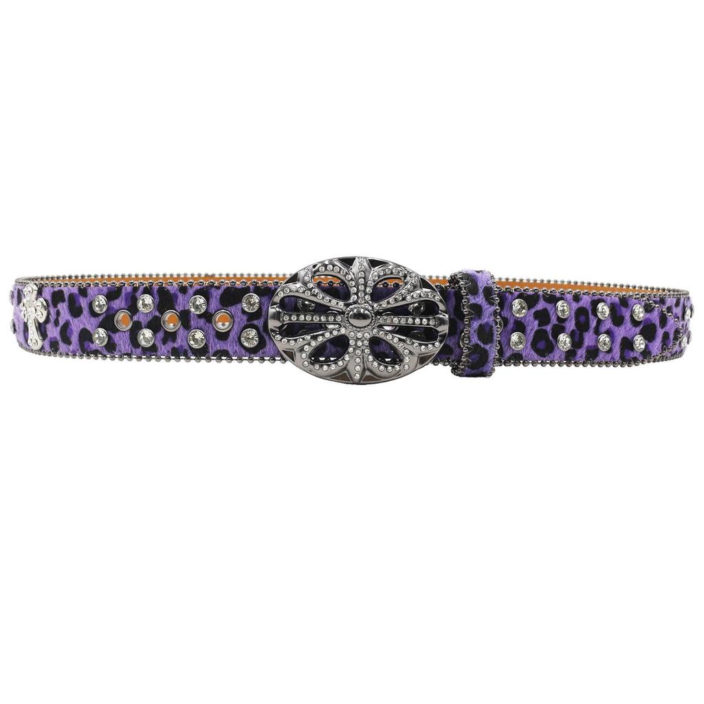 Bohemian Women's Leopard Print Rhinestone Leather Belt - Ethnic Style Versatile Accessory
