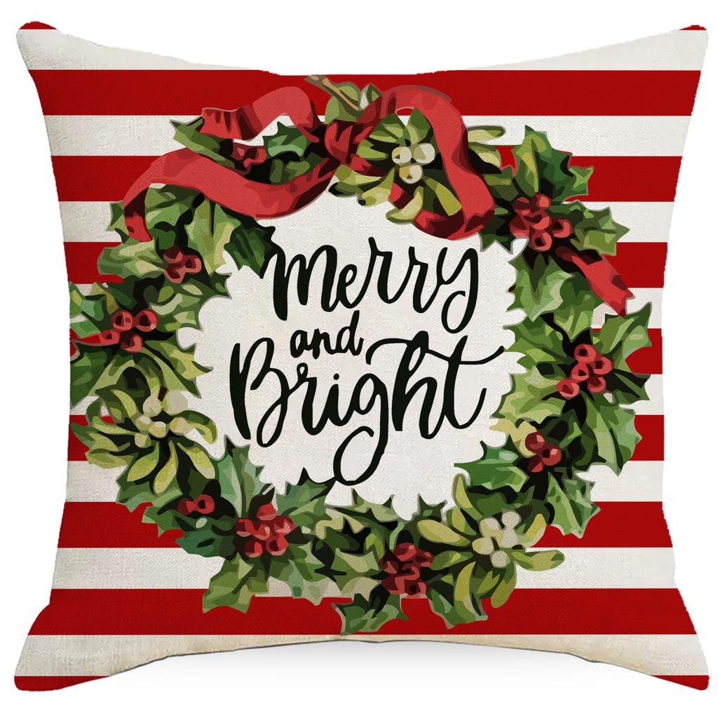 New Christmas Digital Printed Pillow Cover Santa Claus Pine Branch Garland Car Sofa Cushion Cover