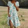 Short Sleeve Boho Dress For Women Casual Loose Fit Summer Sundress Floral Print Dress With Pockets