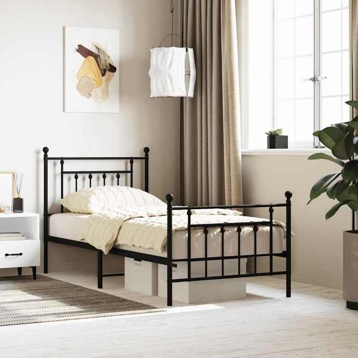VidaXL Cadre de lit métal avec tête de lit-pied de lit noir 90x190 cm 353547