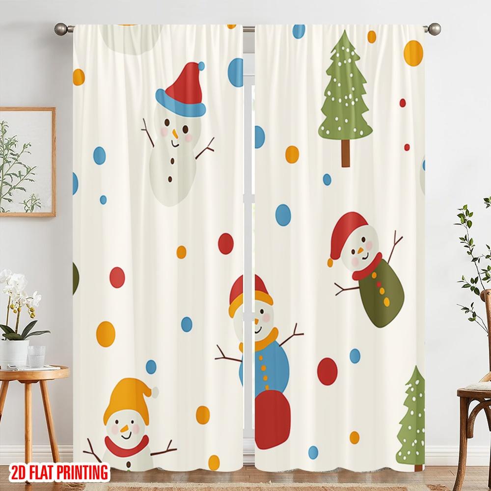 2pcs,2D Plane Printing Curtains Digital Printed Cute Snowman Christmas Tree_b (2) Versatile Polyester Fabric (without Rod)
