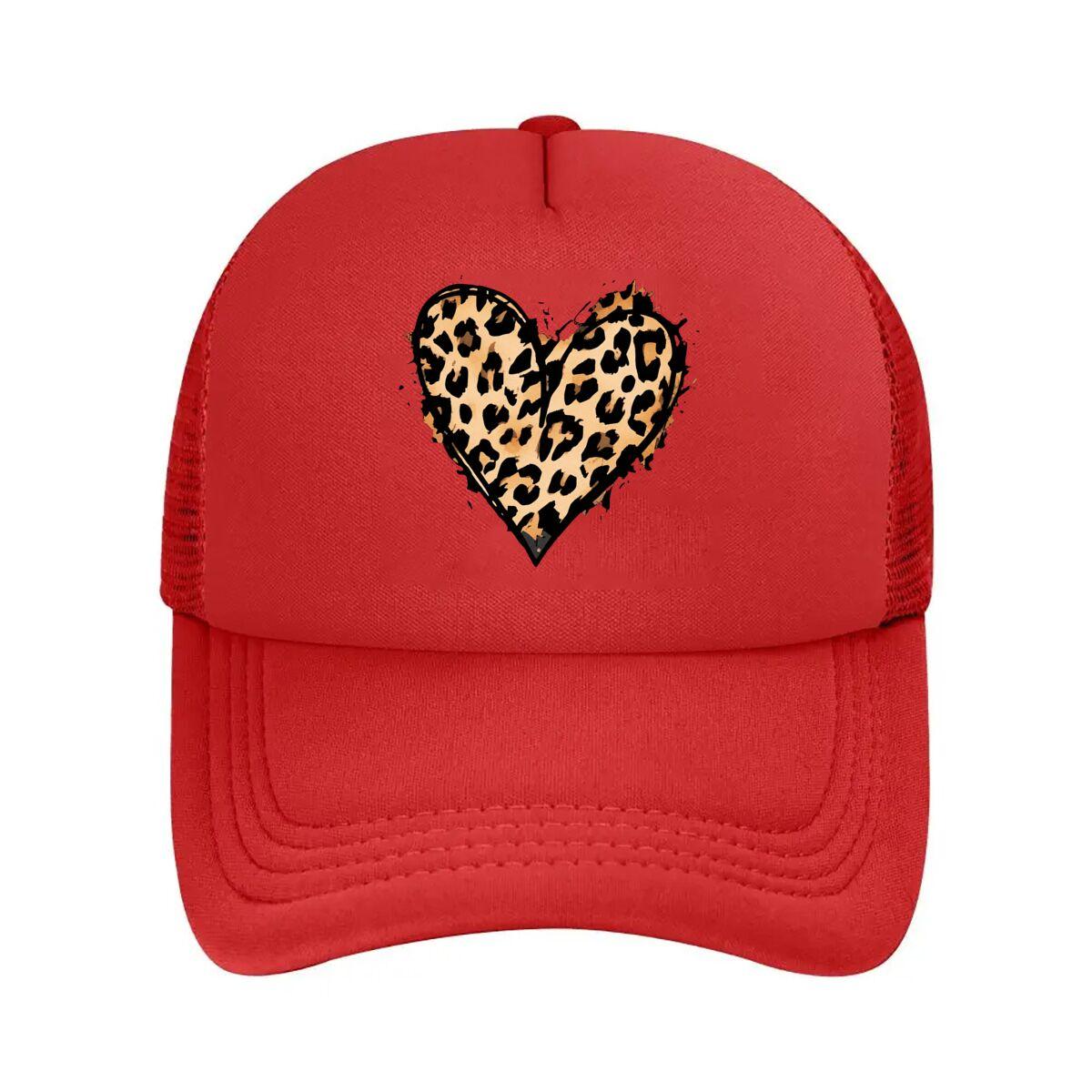 Leopard Print Heart Wall Decor Mesh Baseball Cap Hip Hop Adjustable