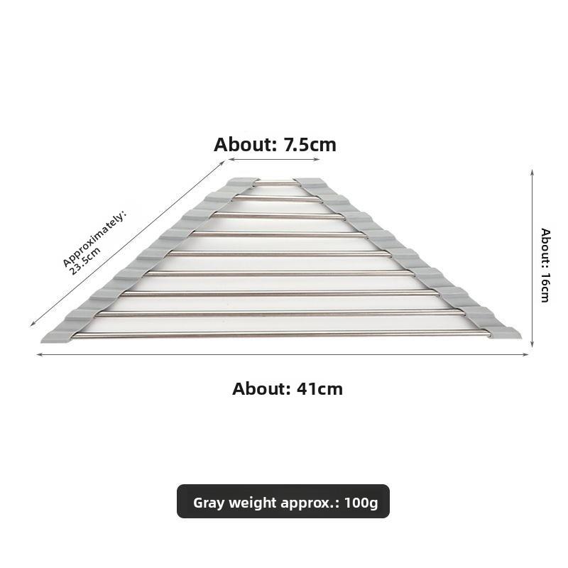 Foldable Triangle Dish Drying Rack Over The Sink Stainless Steel Drainer Space-Saving Corner Organizer for Kitchen Tools