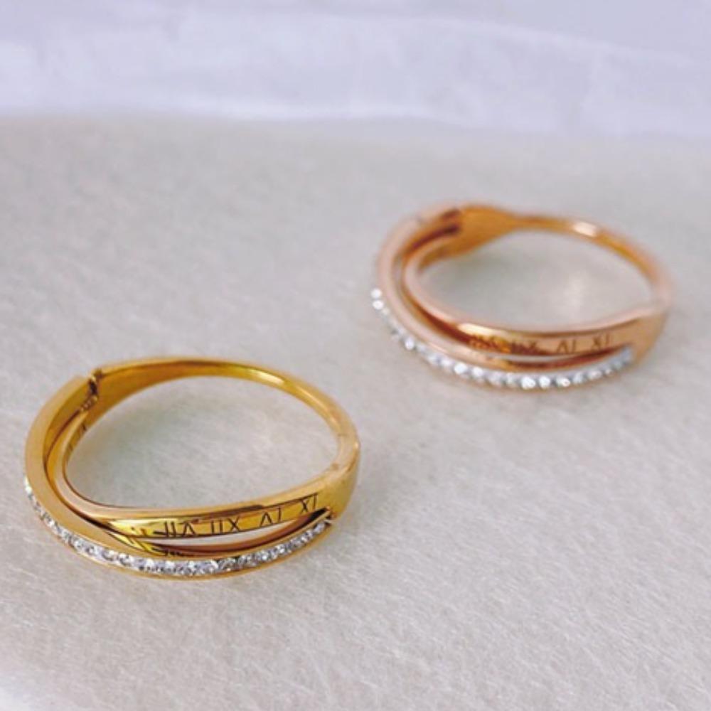 Trendiger Titanstahlring für Damen mit Diamant Römisch 18 Karat Roségold plattiert Modeschmuck