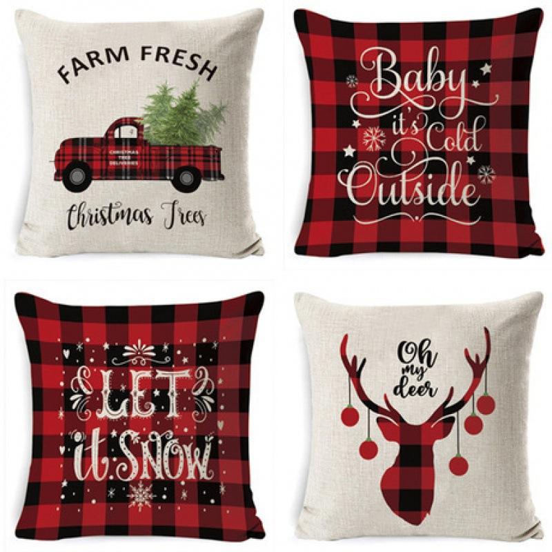 Weihnachts-Dekokissenbezug Leinen Festliches Weihnachtsthema Elch Schneeflocke Rückenlehne Wohnzimmer Sofa Dekoration Kissen Kissenbezug